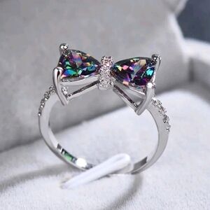 Luxury S925 Silver Bow Zircon Ring Women s Gift